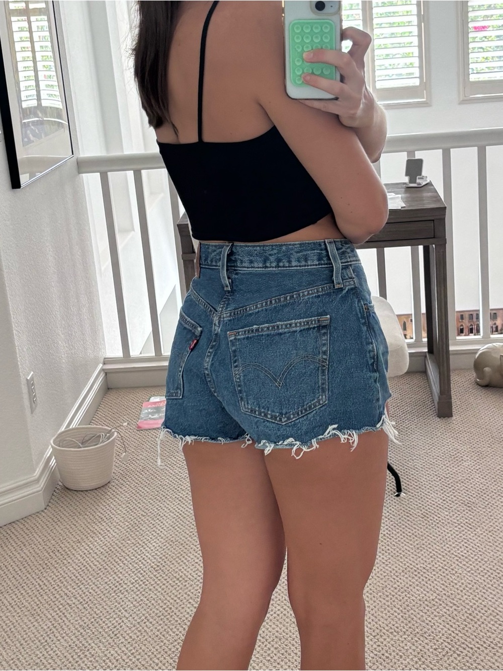 Levi's Blue High-Waist Distressed Denim Shorts